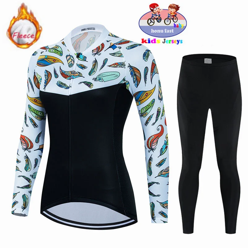 New 2023 Kids Winter Thermal Fleece Cycling Jersey Set MTB Bicycle Girl Cycling Clothes Warm Bike Children Cycling Clothing Suit