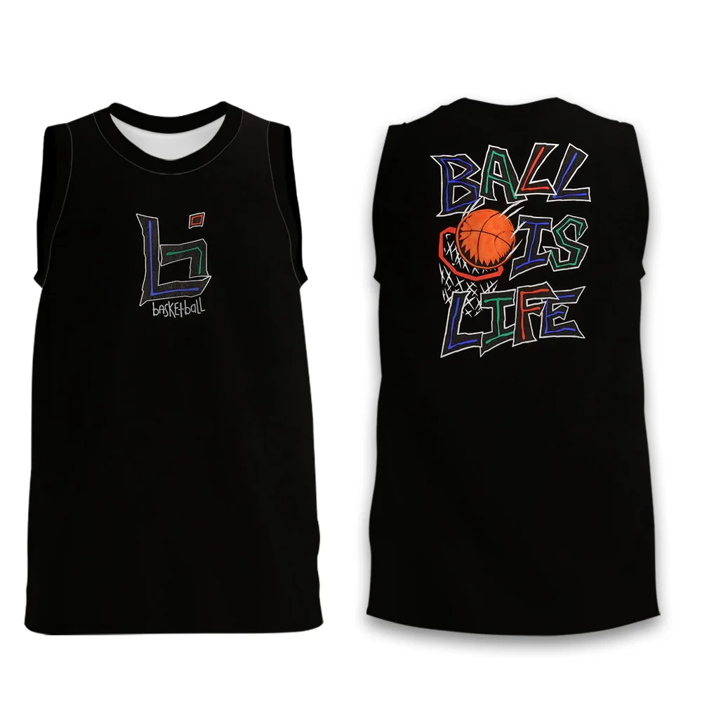 Men's sports vest basketball print summer sleeveless loose quick-drying T-shirt Men's sunblock vest basketball game vest