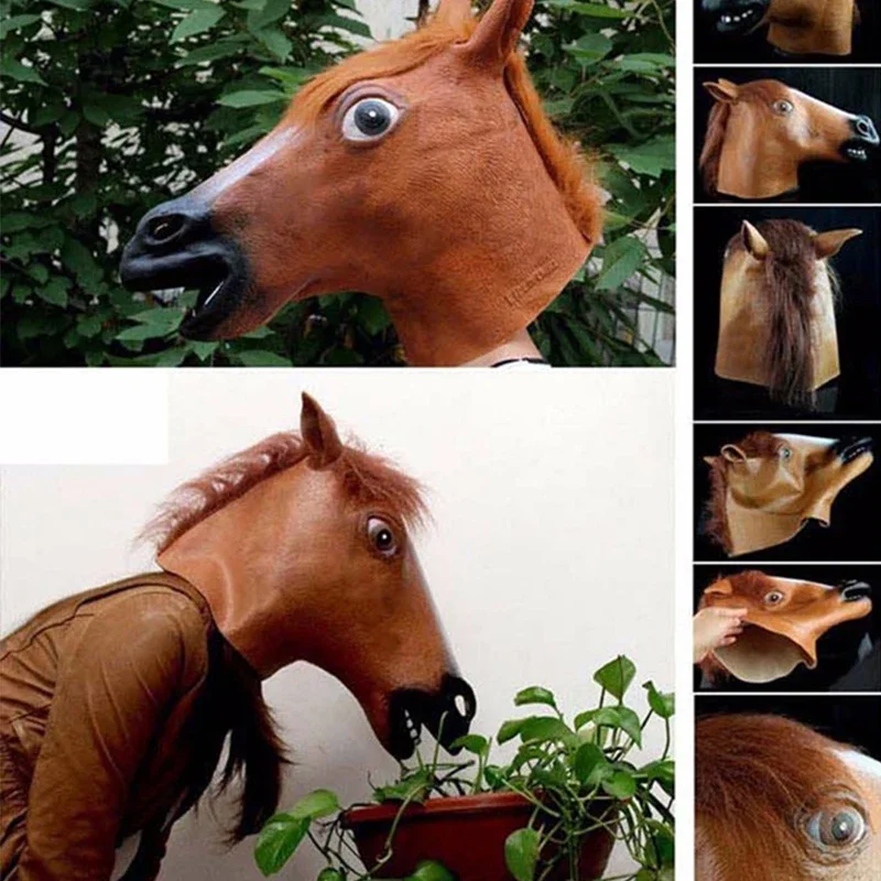 Men Brown Horse Masks Girl Funny Horse Head Mask Latex Animal Mask Novelty Halloween Cosplay Costumes Headgear Mascara De Latex