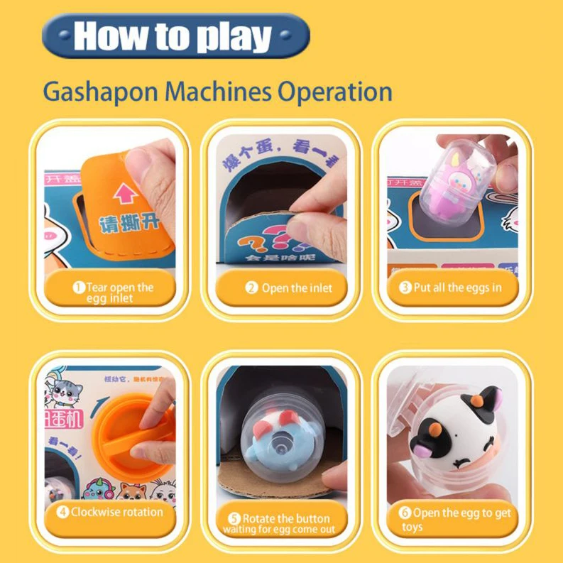 Gashapon Blind Box with 6pcs Random Capsule Egg Twisting Machine Cardboard Box with Cute Doll Capsule Toys for Kids Gift