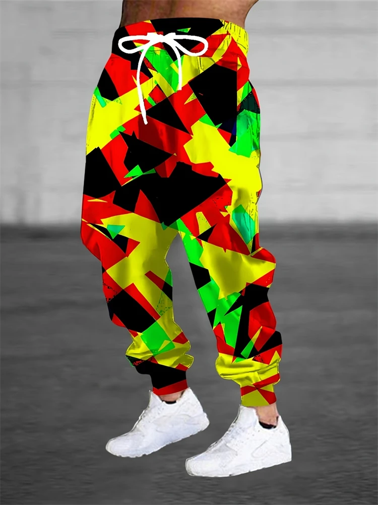 

2025 новые трендовые мужские брюки с цветными блоками и 3D узором, повседневные широкие брюки, стильная уличная одежда, мужские дышащие повседневные брюки