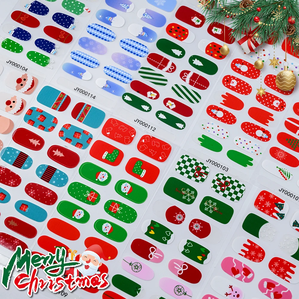 Autocollants adhésifs pour ongles série noël 3D, 16 pointes, couverture complète, pas besoin de lumière, bandes d'enveloppe pour Nail Art, pointes de vernis de manucure pour Festival *