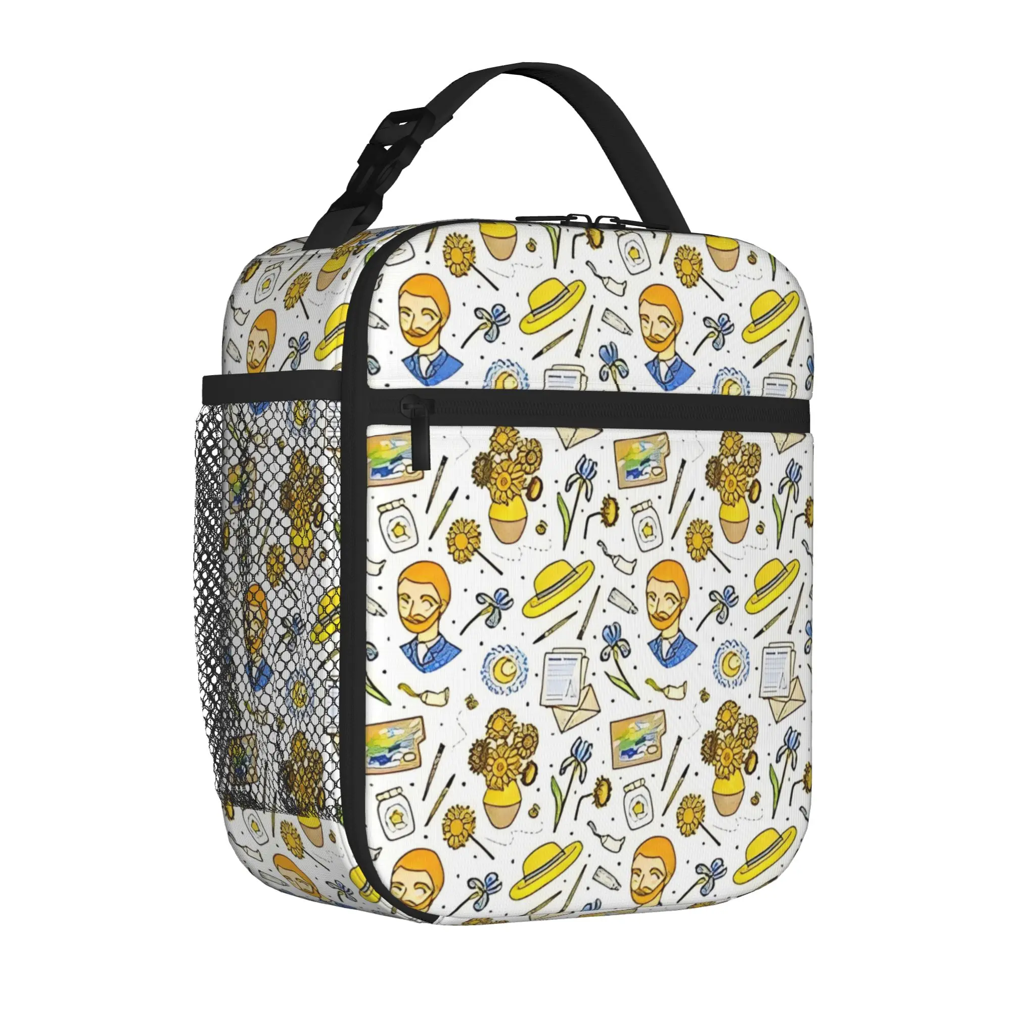 Van Gogh Art Oil Paintings Insulated Lunch Tote Bag Work Sunflowers Starry Night Portable Cooler Thermal Large Size Bento Bags