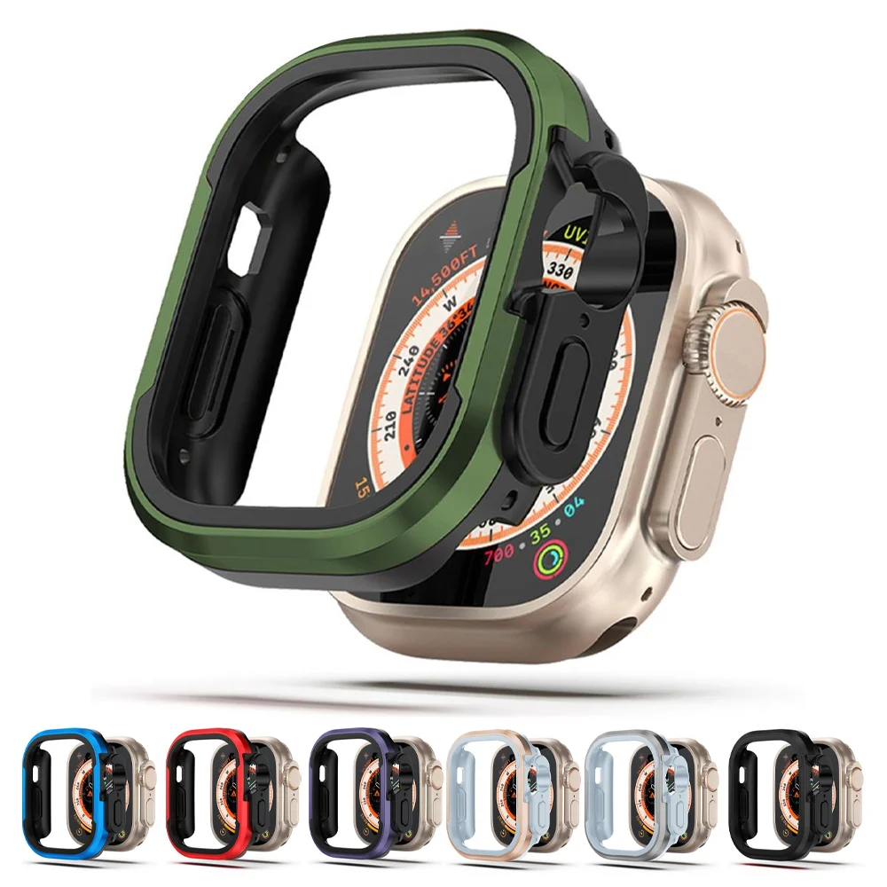 Funda para Apple Watch Case Ultra 2, protector de pantalla de 49mm, aleación de aluminio + parachoques iwatch series 9, 8, 7, 6, 5, SE 4, 45mm,