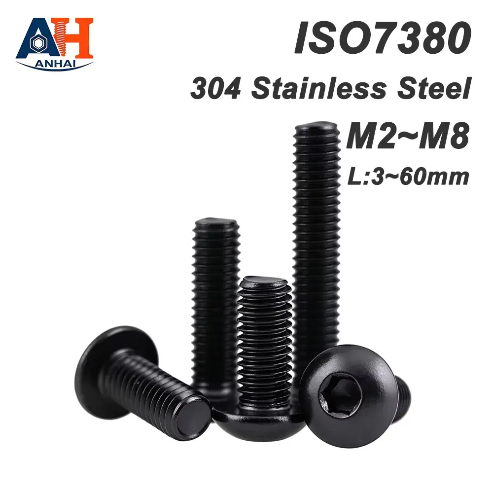 ISO7380 304 SS Extra Long Pan Head Hex Socket Allen Screws Anti Corrosion Fasteners M2 M2.5 M3 M4 M5 M6 M8