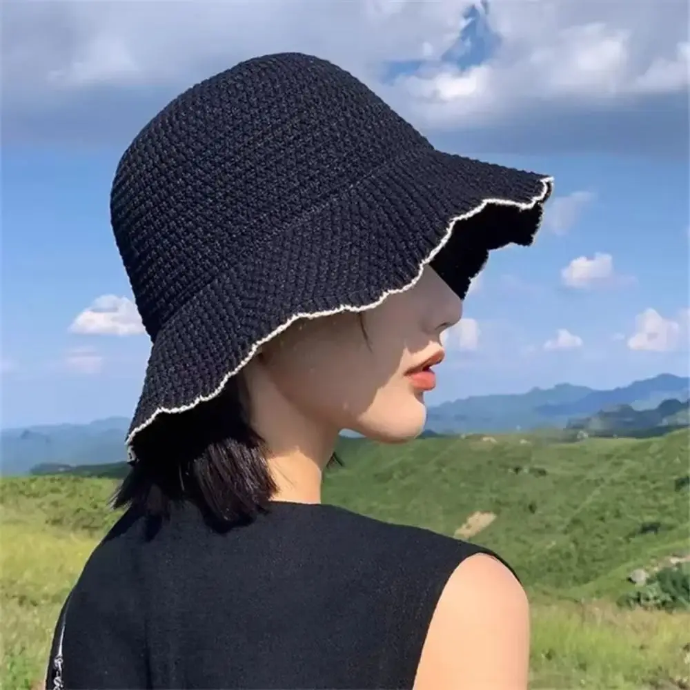 

Casual Breathable Knit Bucket Hat Solid Color Foldable Fisherman's Hat Soft Thin Outdoor Sun Hat