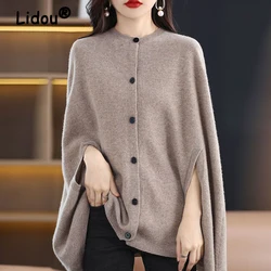 Women's Clothing Vintage Elegant Bat Sleeve Cashmere Knitted Cardigan Autumn Winter Chic Long Sleeve Oversized Outerwear Sweater