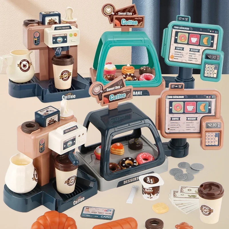 

Kids Pretend Play Coffee Machine Toy Set Kitchen Toys For Children Simulation Food Bread Coffee Cake Shopping Cash Register Toys