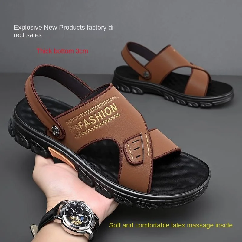 Sandalen Voor Heren Zomer Nieuwe Open Teen Jeugd Strandschoenen Klassieke Slippers Antislip Heren Comfortabele Platte Sandalen Met Zachte Onderkant 2024