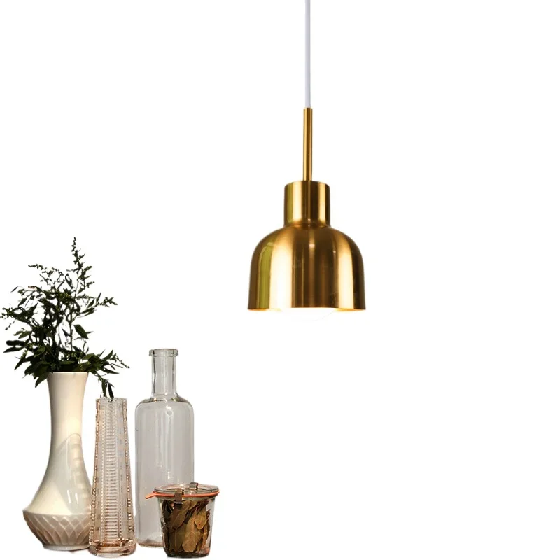 

Nordic minimalist creative metal copper lampshade chandelier bedroom bedside lamp American