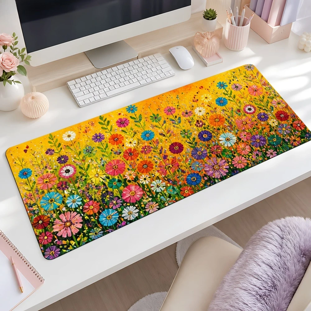 Blue and yellow wildflower pattern mouse pad,anti-slip,for home office,desk decoration accessory computer desktop beautification