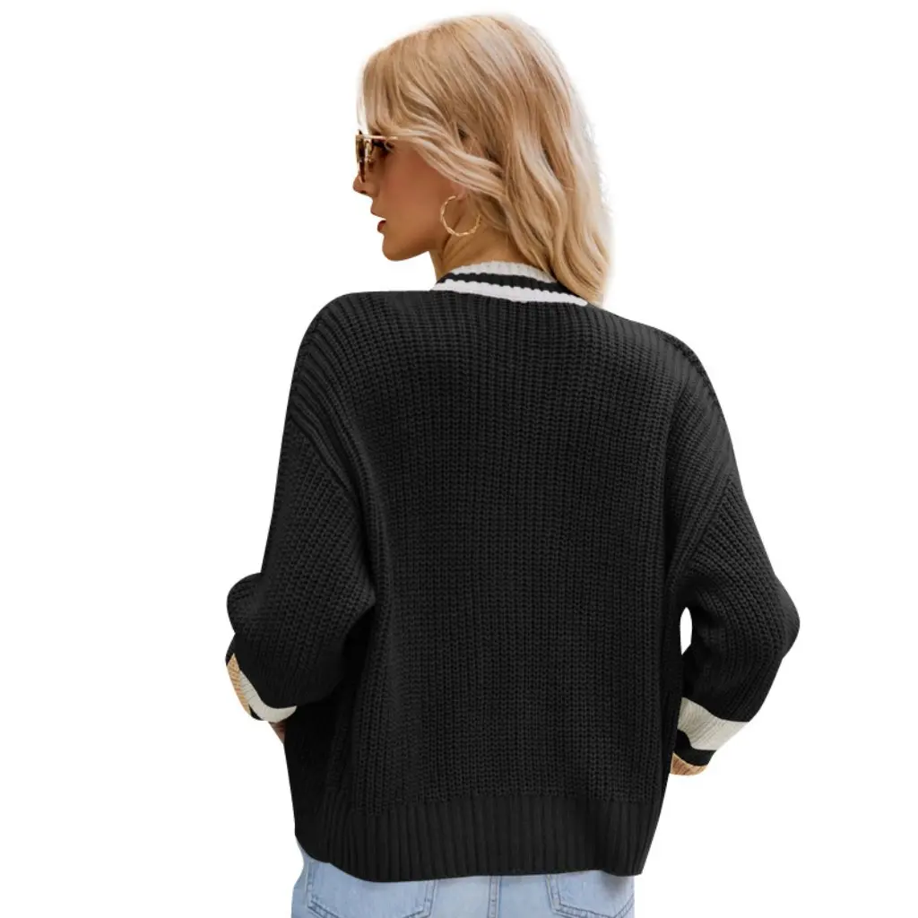 

Women's Preppy Knitted V-Neck Sweater Loose Fit Explosions Niche Design Fashionable Top for Casual Wear