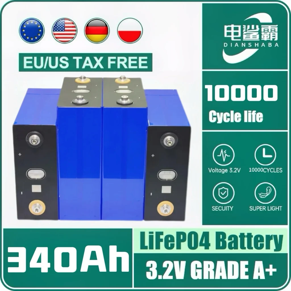 DIANSHABA Batterie wiederaufladbar LiFePO4 3,2 V 340 Ah 10.000 Zyklen, Adaptage au Bricolage 12 V 24