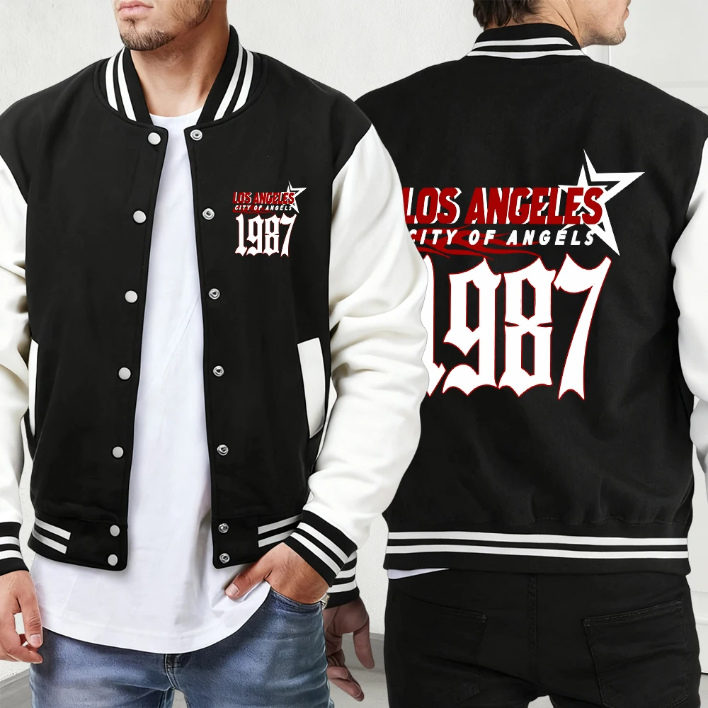 

Chicago Usa Number 777 Prints Men'S Autumn Warm Jackets Street Fashion Menswear Classic Loose Baseball Jersey Pocket Comfy Coat