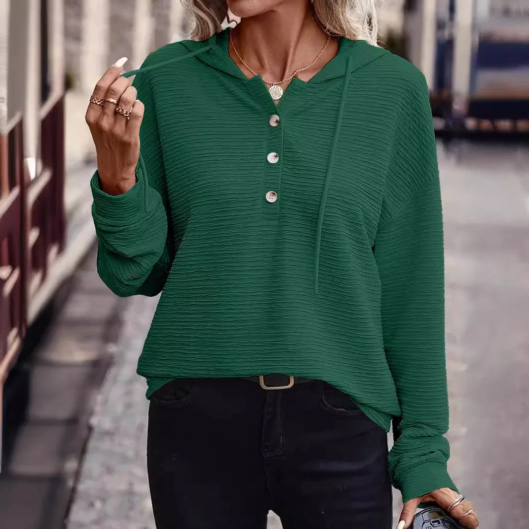 

New Spring Women's Hoodie Shoulders Horizontal Stripes Long-sleeved Top Simple Casual Basic Versatile Autumn Pullover Sweatshirt