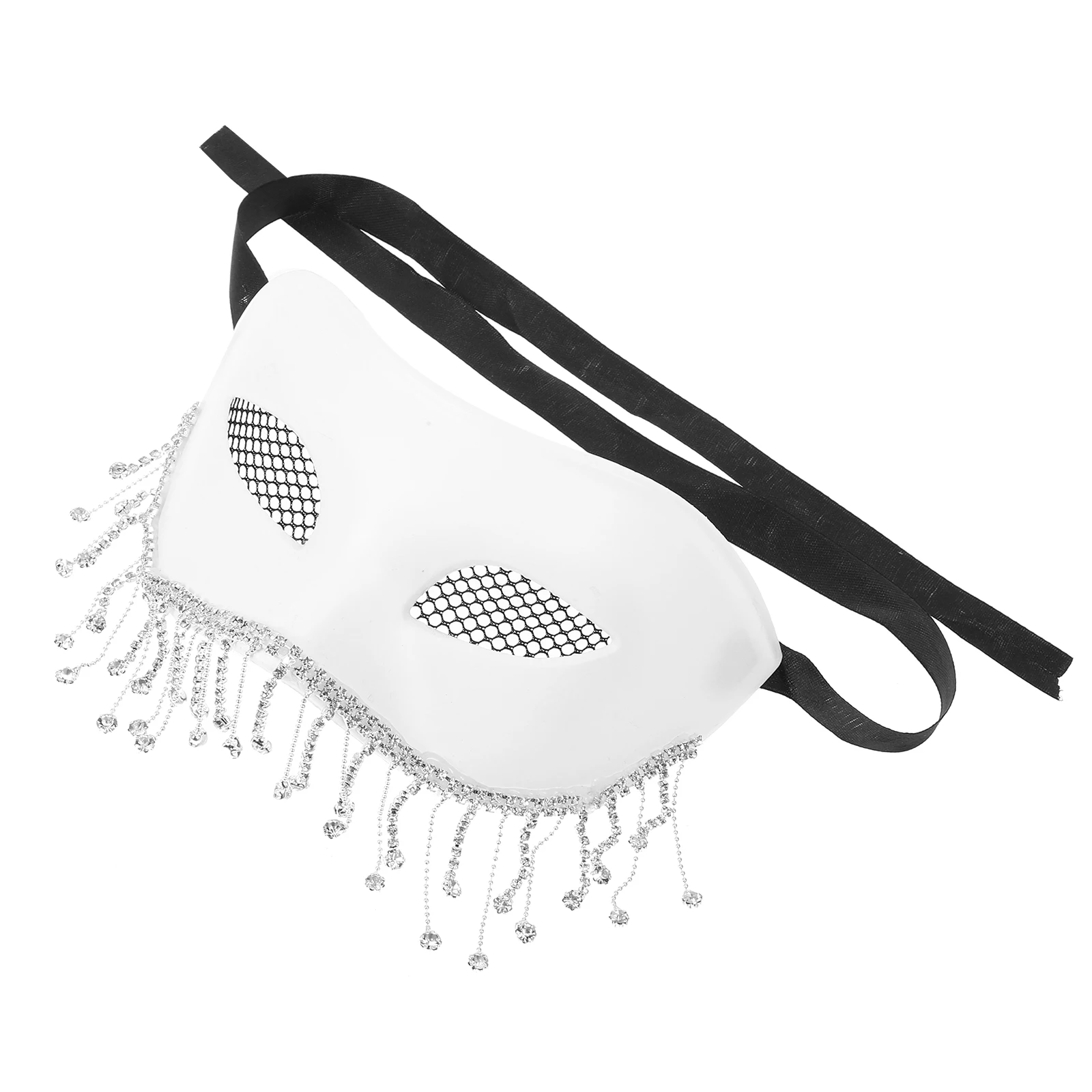 

Rhinestone Masquerade Mask Plastic Face Makeup Costume Props White Half Masks Halloween Mardi Gras Party Fringe Tassel