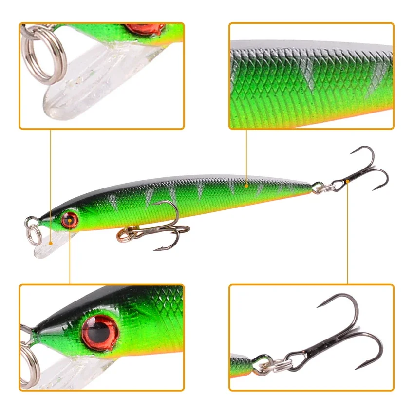 5pcs Minnow Fishing Lures 3D Eyes Artificial Hard Bait 8.8cm 6.1g Pesca Sinking Wobbler Crankbaits Carp Bass Tackle
