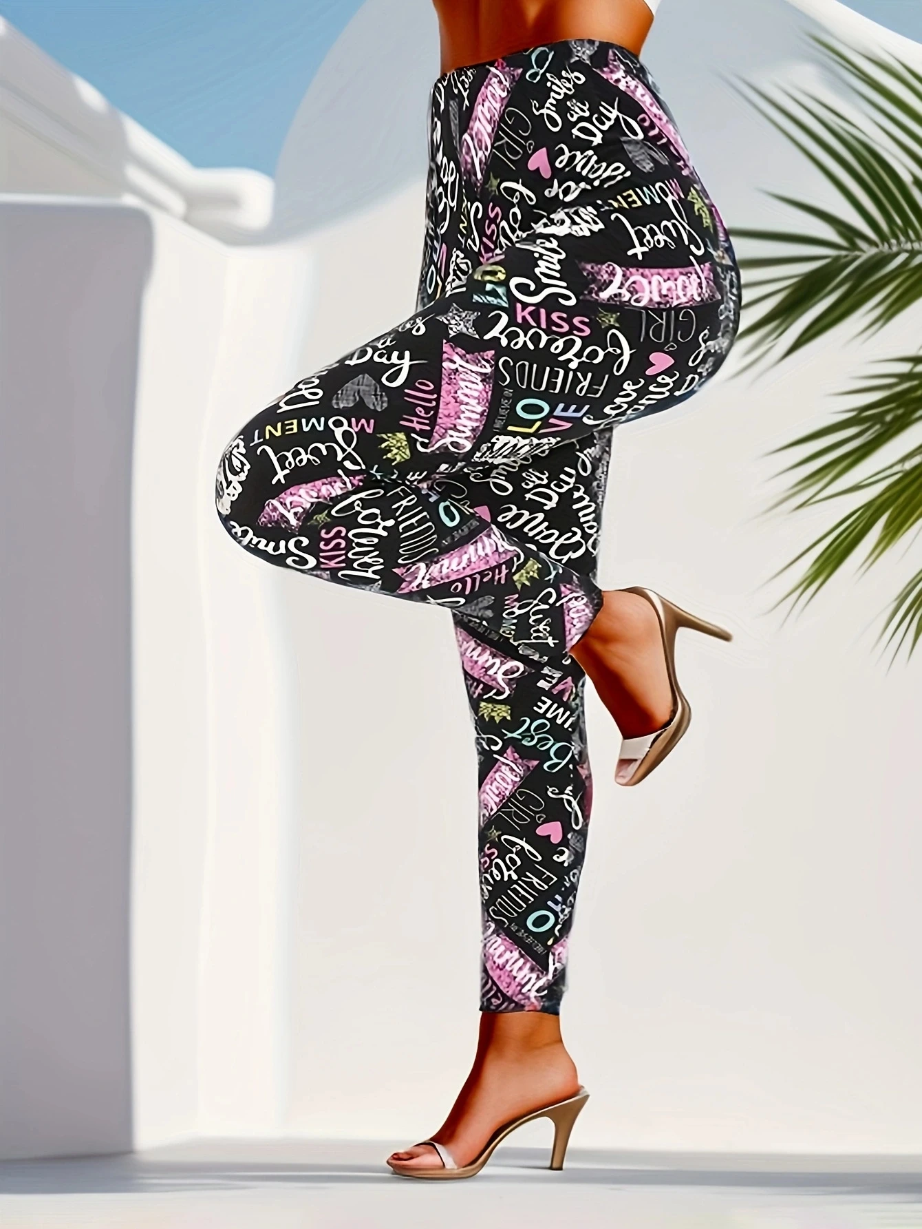 سراويل ضيقة مرنة للياقة البدنية للنساء ، ملابس رياضية لليوجا ، تمارين رياضية ، كاجوال ، عصري ، أحرف ملونة ، خريف ، شتاء