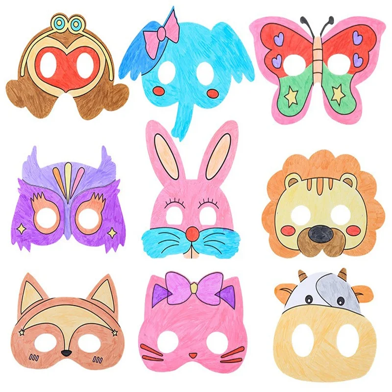 8 Stuks Gekleurde Blanco Maskers Dier Cartoon Kinderen Schilderij Kleuterschool Papier Graffiti Schattige Handgemaakte Diy Kunstmaterialen