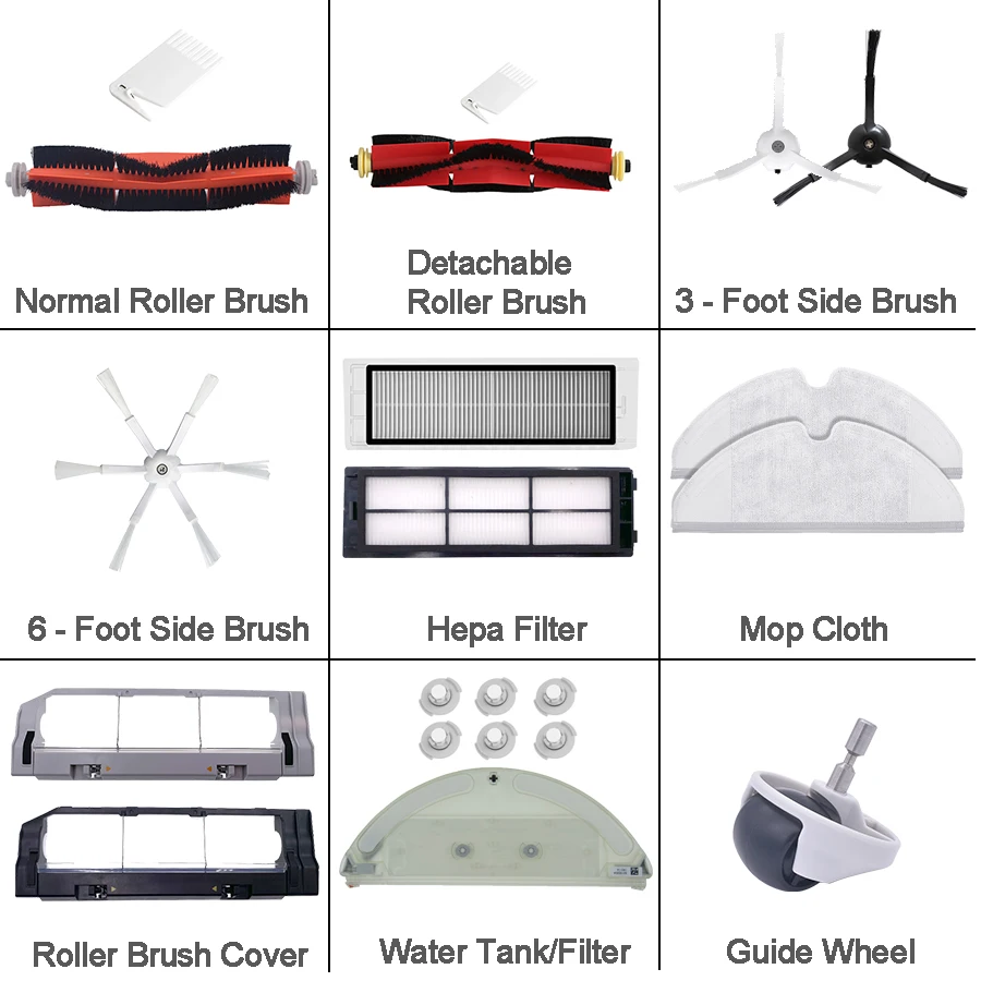 قطع غيار مكنسة شاومي ، فرشاة جانبية ، فلتر HEPA, ملحقات مكنسة كهربائية Xiaomi Rock S6 S5 S60 S5 S50 S55 E25 E35