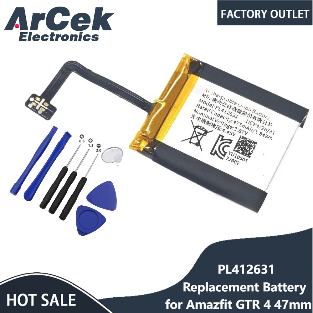 

Новая сменная батарея PL412631 емкостью 475 мАч с инструментами для часов Amazfit GTR 4 47 мм, запасная часть
