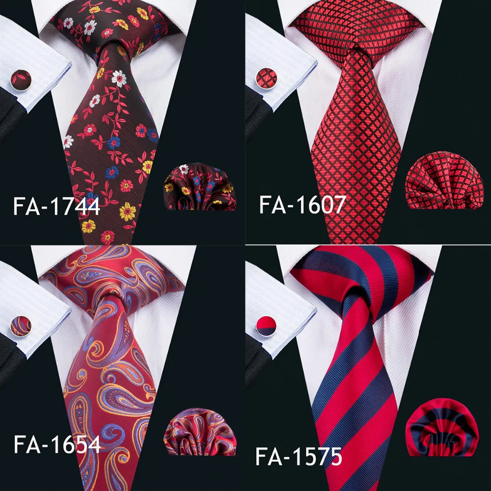 Barry.Wang New Arrival Men\'s Ties For Men Red Ties Set Fashion Woven Neck Tie Hanky Cufflinks Set For Wedding Party Business