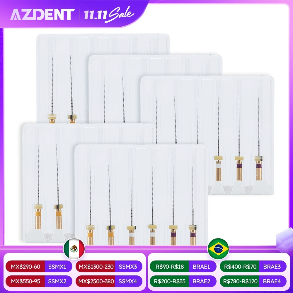 

5 коробок AZDENT, стоматологический эндофайл, инструмент для корневых каналов, 25 мм, стоматологический роторный эндодонтический никель, инструменты из титанового сплава