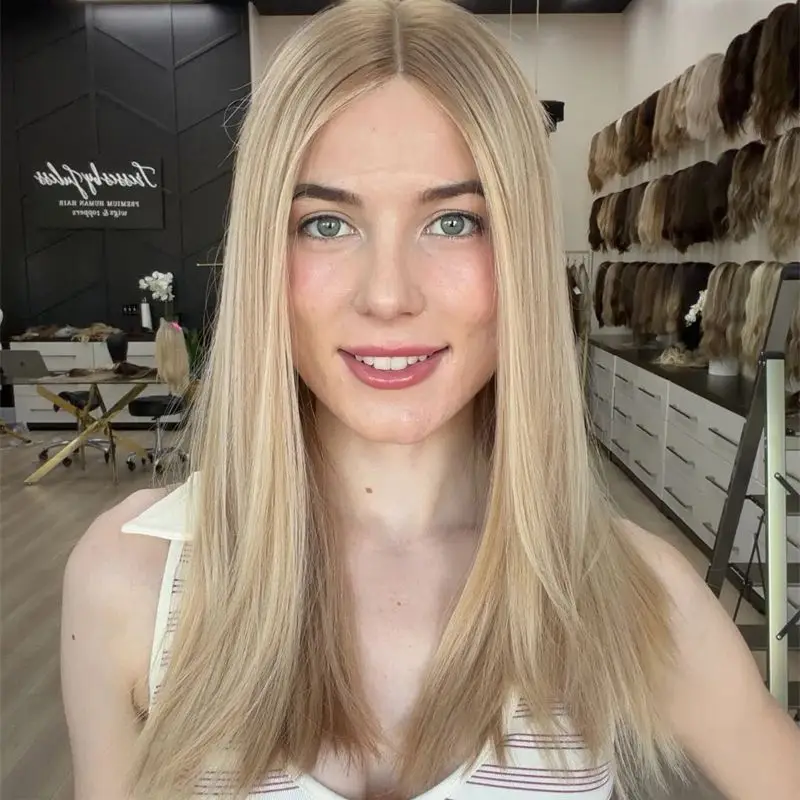 Woman Wigs 13x4 Free Part Ombre Creamy Blonde Highlights Synthetic HD Lace Front Wig Preplucked Hairline HIgh Quality Wig 18''
