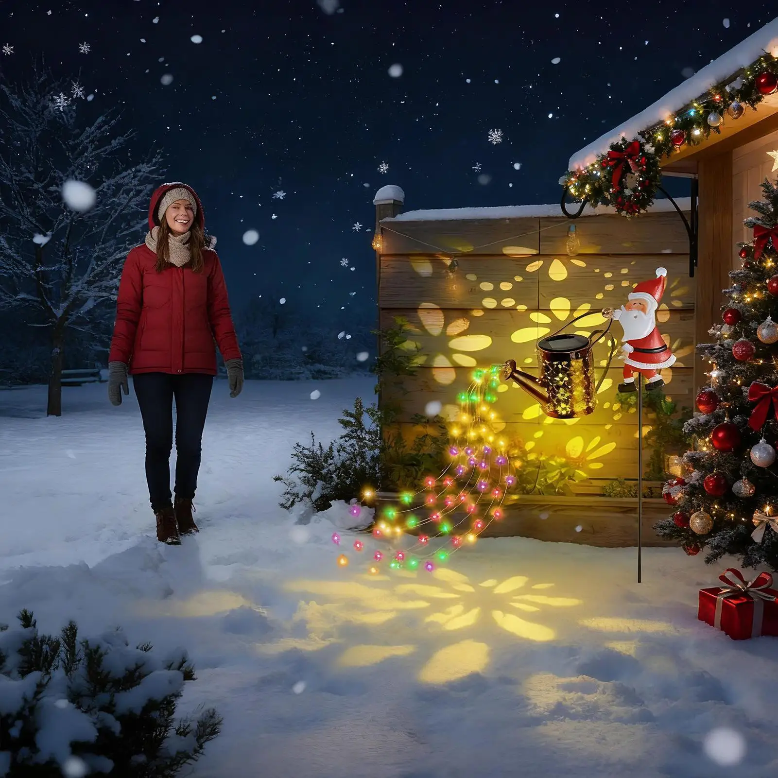 Outdoor Christmas Lights Santa Claus Ambient Lighting LED Santa Claus Watering Lights For Garden Yard Patio Porch Walkway