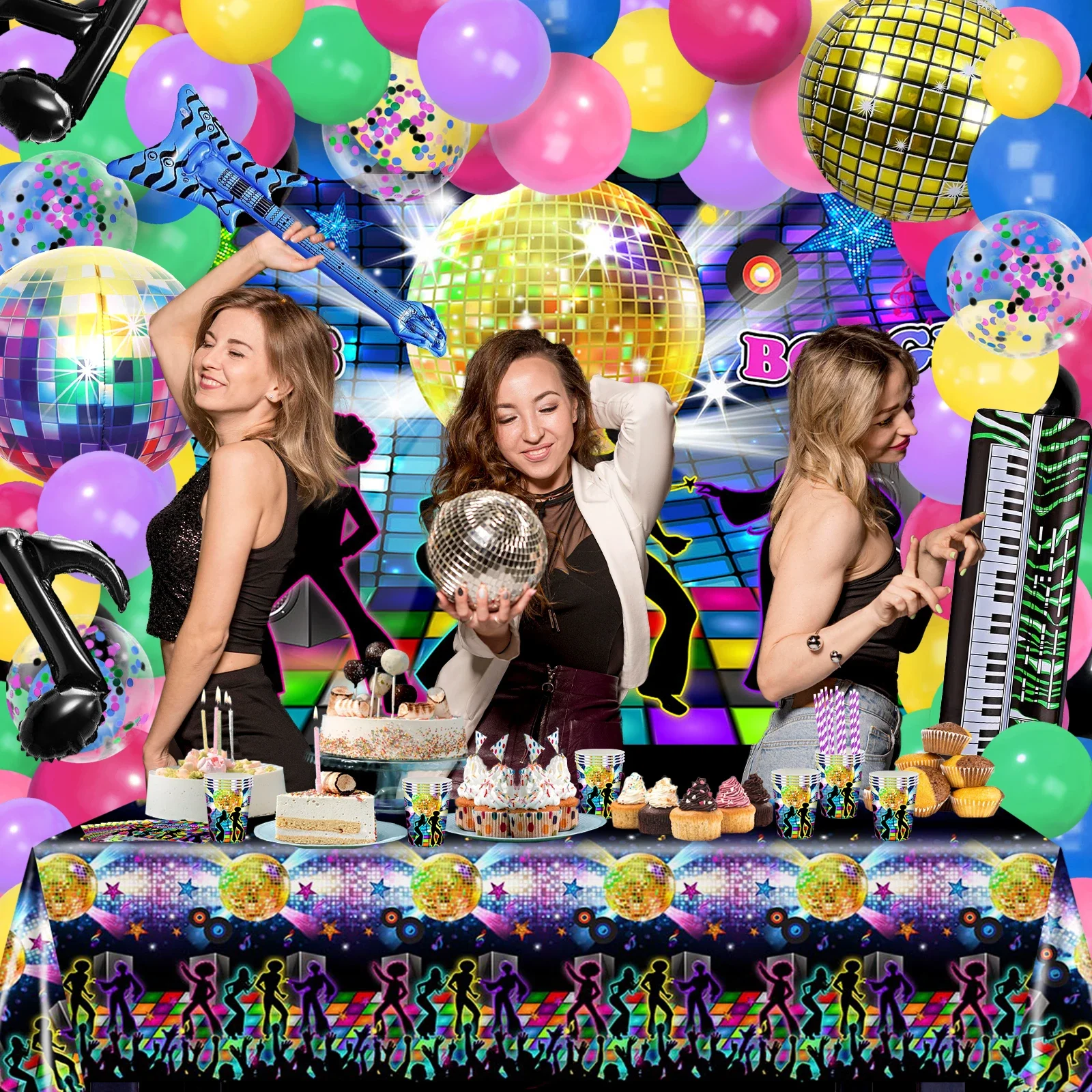 The Dark Neon party Birthday Decoration Disposable Paper Plates Plastic Tablecothe Latex Balloons Straw Gift Bag Cake