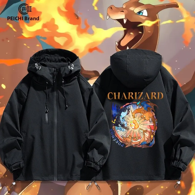 

Dragon Jaet Hooded Men's Coat Youth Sports Polyester Fiber Warm Winter Zipper Closure Long Sve Cartoon Sle