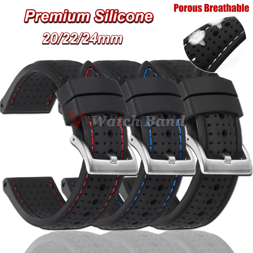 Weiches Silikon-Gummi-Uhrenarmband, 20 mm, 22 mm, 24 mm, für Herren und Damen, Sport, wasserdicht, weiches Uhrenarmband, atmungsaktives Armband