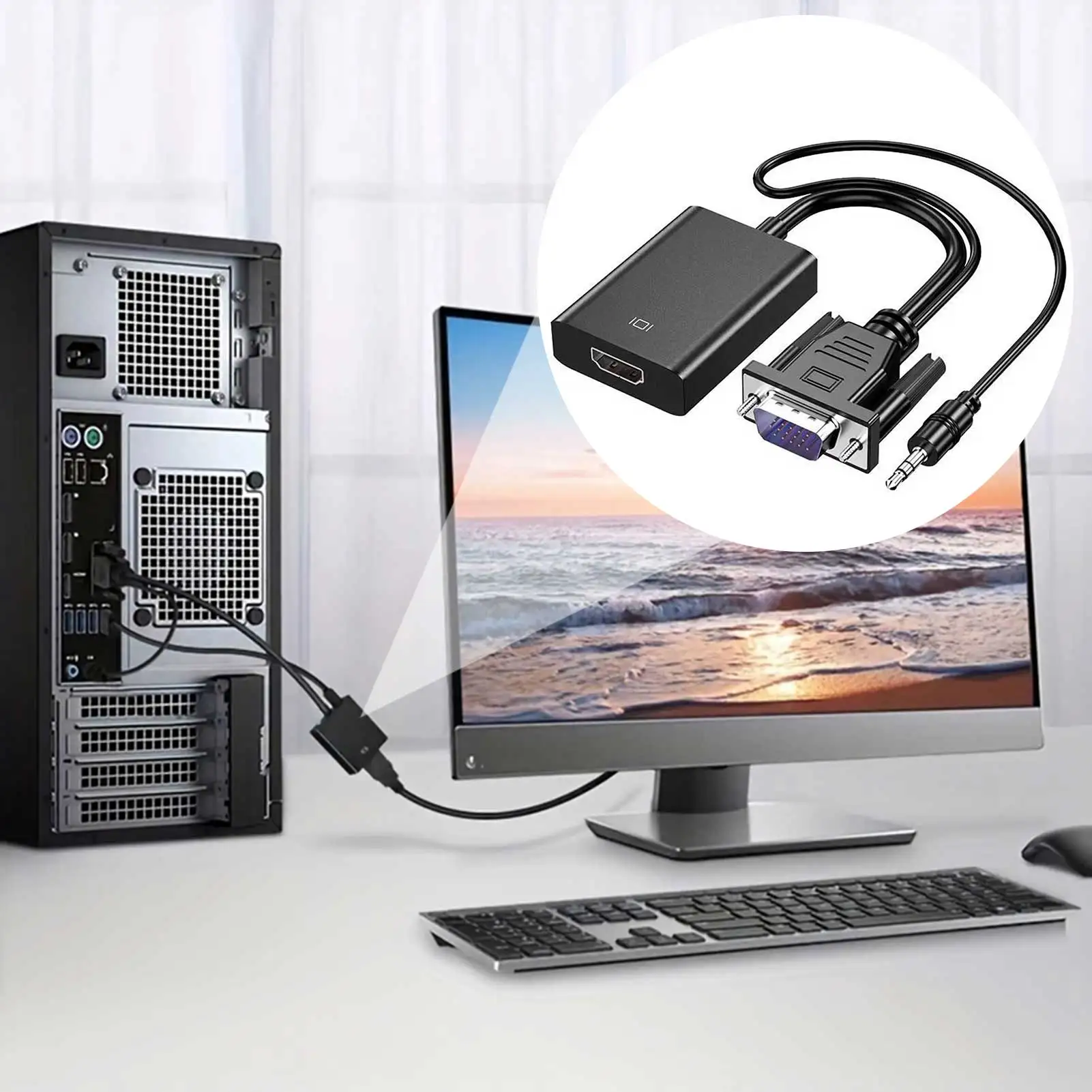 

HD VGA To HDMI-compatibe Cable With Audios/ Power Supply VGA To HDMI-compatibe Converter Adapter For Monitors Projector