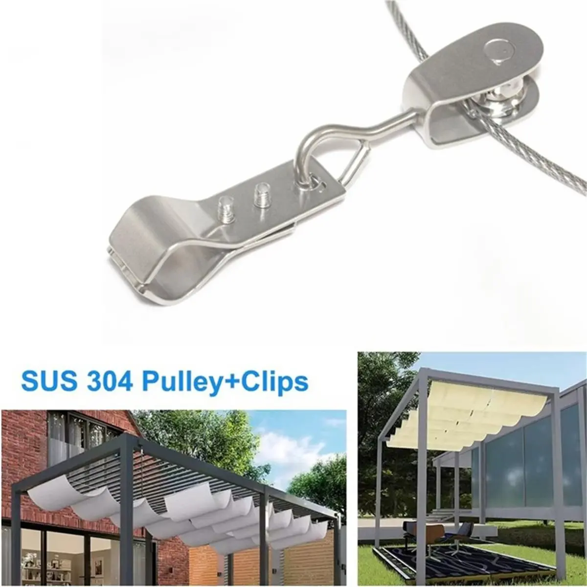 

Promotional-10Pcs Stainless Steel Pulley with Clips for Outdoor Pergolas Wave Sun Shade Pipe Clips Hardware Resistance