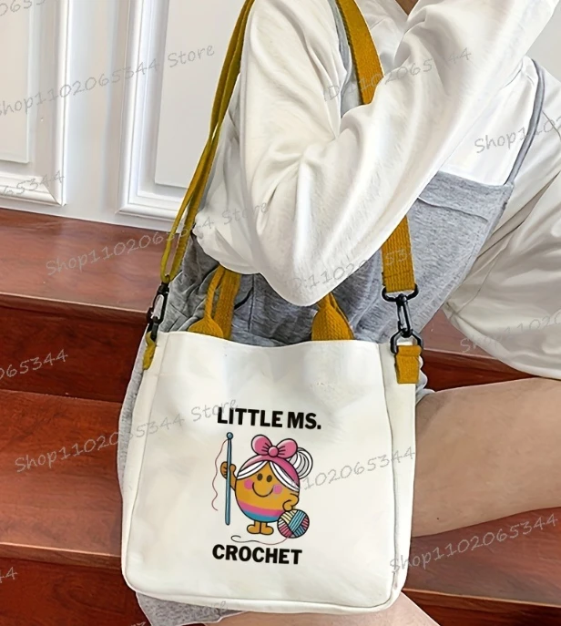 

Женская сумка через плечо с принтом «LITTLE MS. CROCHET», модная женская сумка на плечо для подарка на день рождения, связанная крючком и надписью