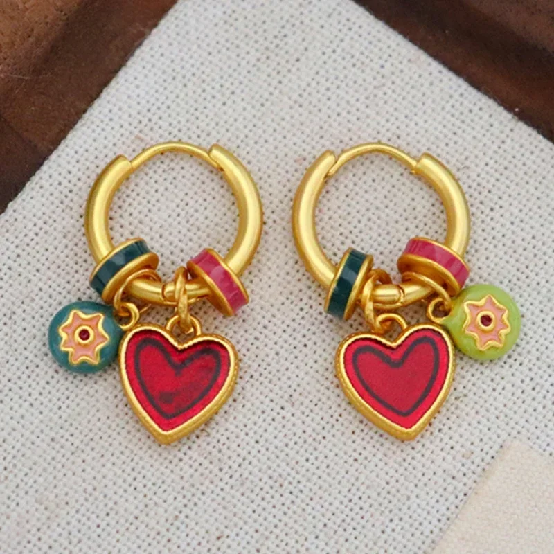 Fashion Jewelry Several Wearing Methos Multiple colors Enamle Heart Dangle Earrings For Women Female Gifts 2024 Trend New