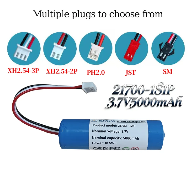 

21700-1S1P Battery 5000mAh 3.7V Li-ion Rechargeable Battery Pack with PCM Protection Wires Out for Flashlight Power Tools