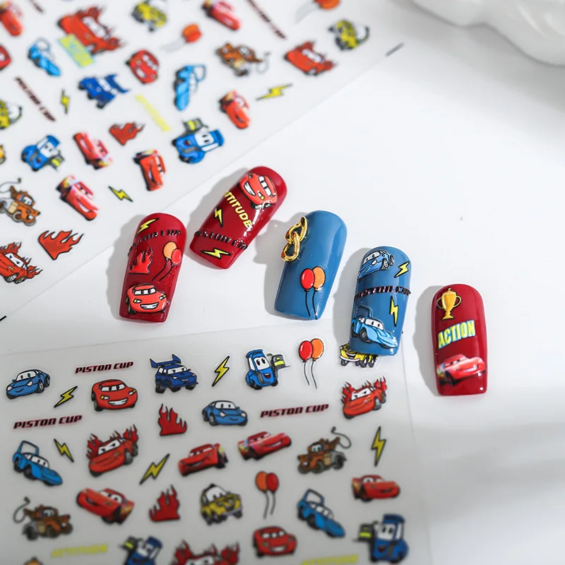 

1PCS New Animation Cars Nail Stickers Disney Nail Art Supplies Disney Princess Mickey Mouse 5D Relief Stickers Nail Parts