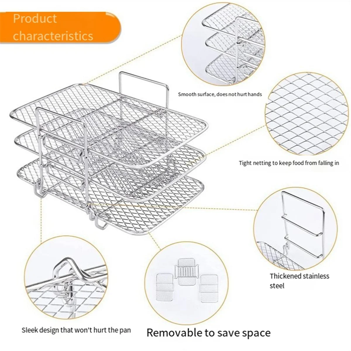 ステンレス製エアフライヤーラック,多層ダブルバスケット,グリルアクセサリー,調理,2個