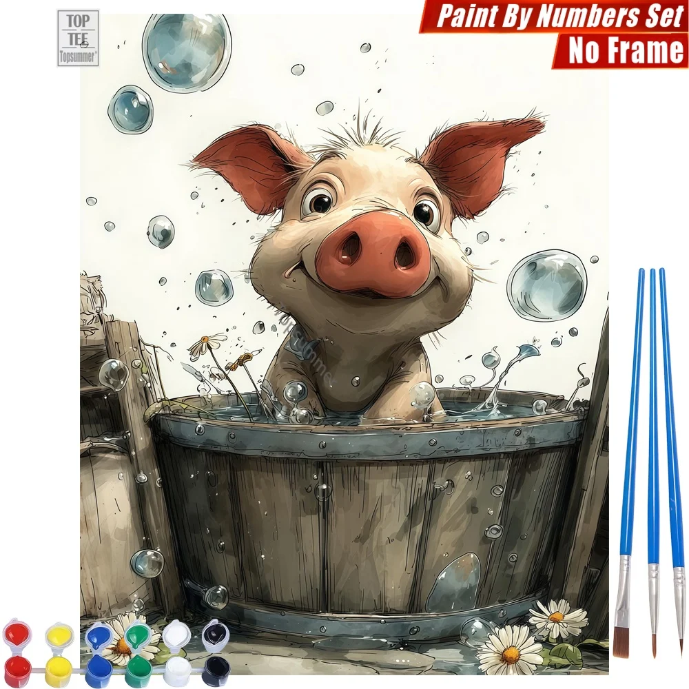

Pig Bubble Bath DIY Digital Oil Paint Kit - Pig Bubbles Daisies Home Activities Teacher'S Day Gift For Teacher