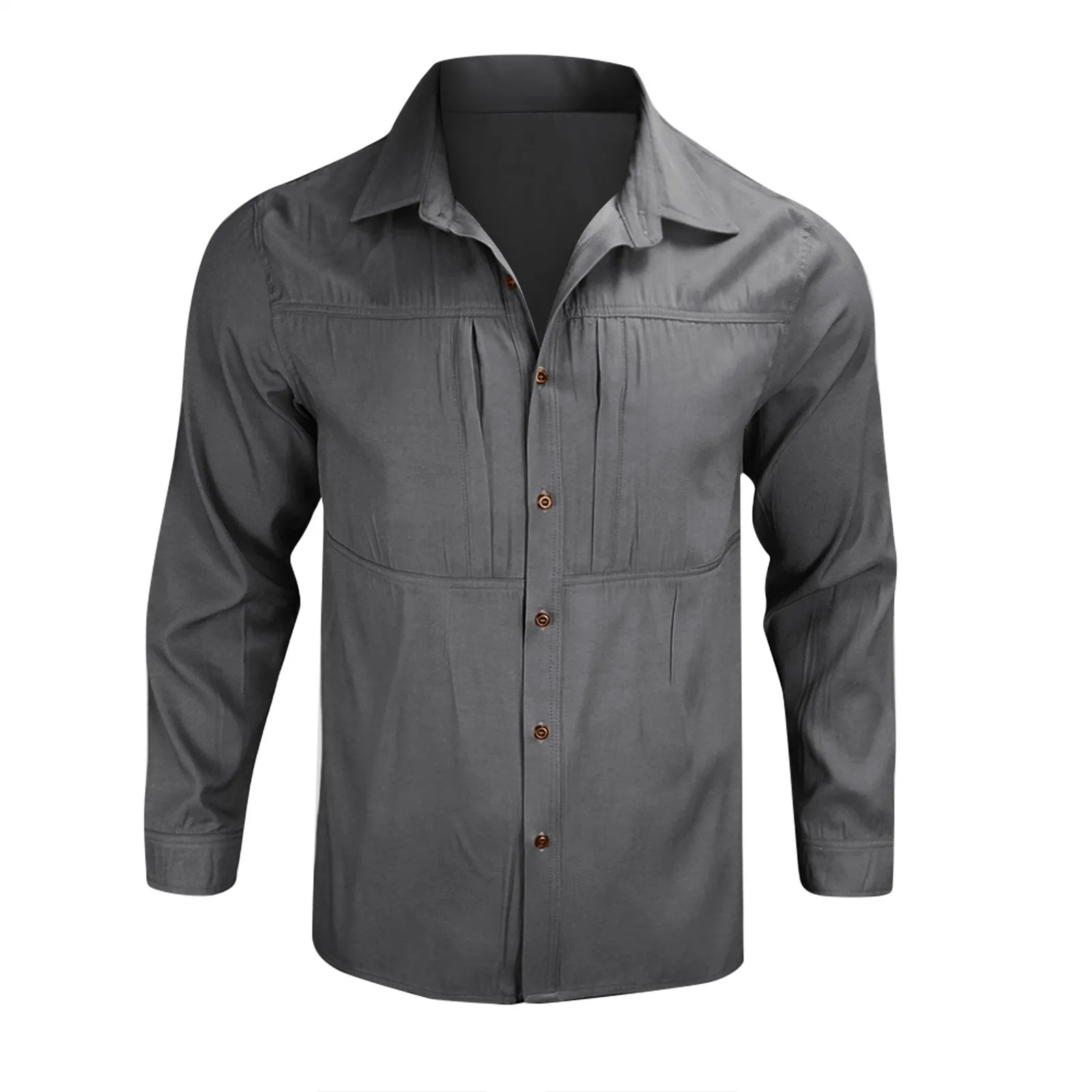 Kemeja Berkerah Denim Slim Fit Pakaian Luar Warna Murni Lengan Panjang Kasual Kemeja Fashion Pria Trendi Gaya Baru Musim Semi Musim Gugur Pria