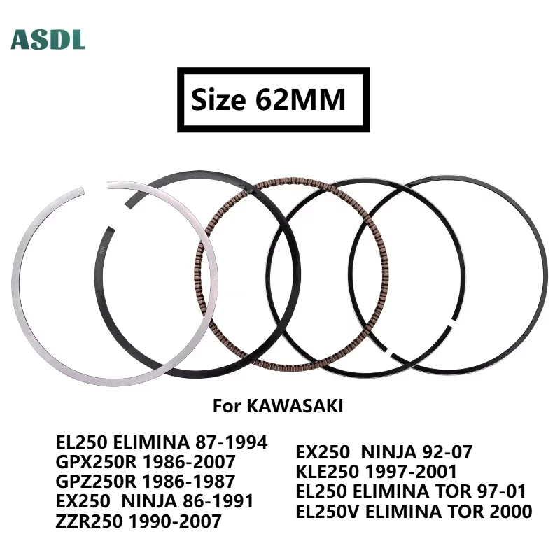 

1/2pc STD 62mm Motorcycle Engine Piston Rings For KAWASAKI EL250 EL 250 Eliminator 1987-1993 EX250 EX 250 Ninja 1986-2007 ZZR250