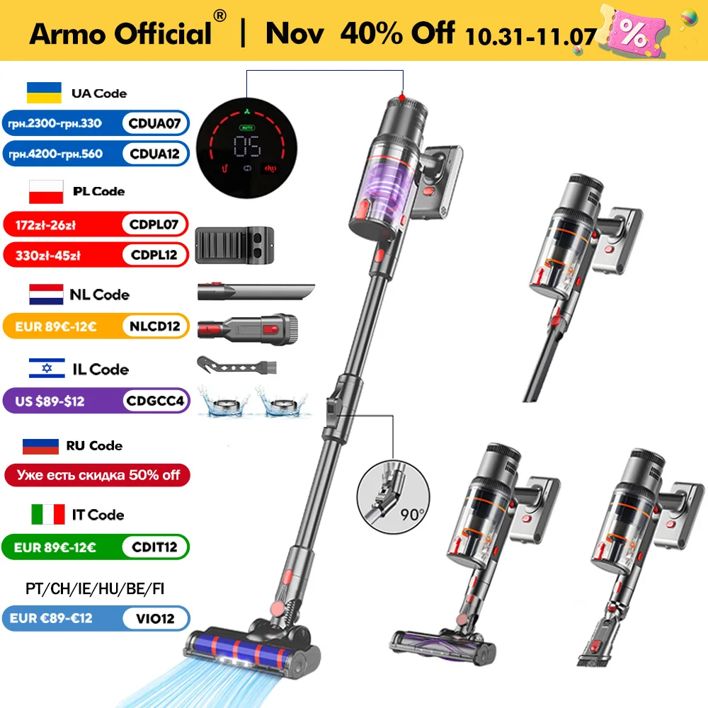 Armo S16 Wireless Vacuum Cleaner 45kPa 500W Power 6 in 1 LED Cordless Vacuum Cleaner Handheld Sweeper Mopping Machine