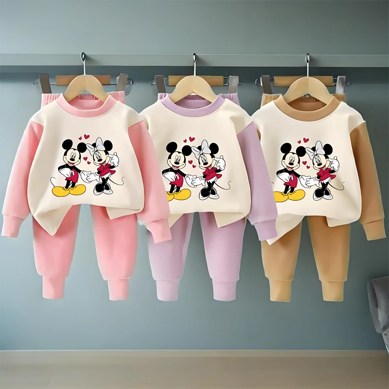 

Disney Spring Autumn New Products Boys Girls Clothes Set Mickey Printed Hoodies Coat + Pants 2PCS Set Casual Kids Sportswear