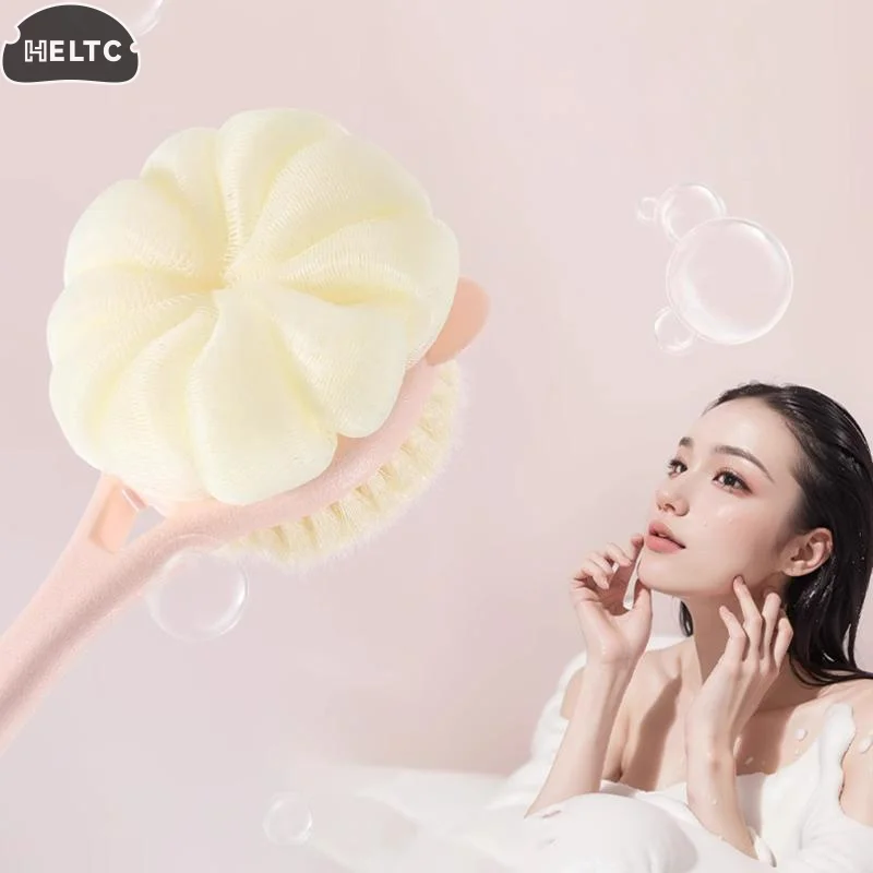 Exfoliating Bath Brush Long Handle Double Sided Back Scraper Shower Towel for Elderly and Adults Bath Routine