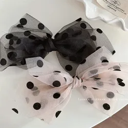 Mesh Polka Dot Barrettes Back Head Sweet Temperament Head Clip Large Bow Spring Clip Elegant Clip Hairware