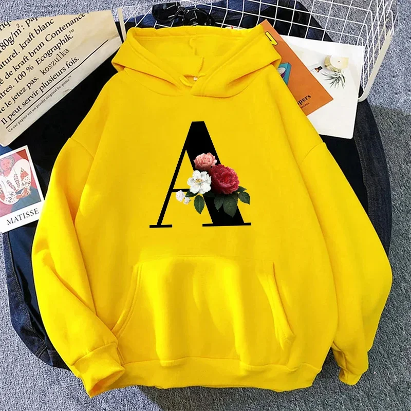 Moda feminina hoodies letras casuais A-Z impressão moletom roupas esportivas ao ar livre jogging mulher roupas amarelo topos y2k