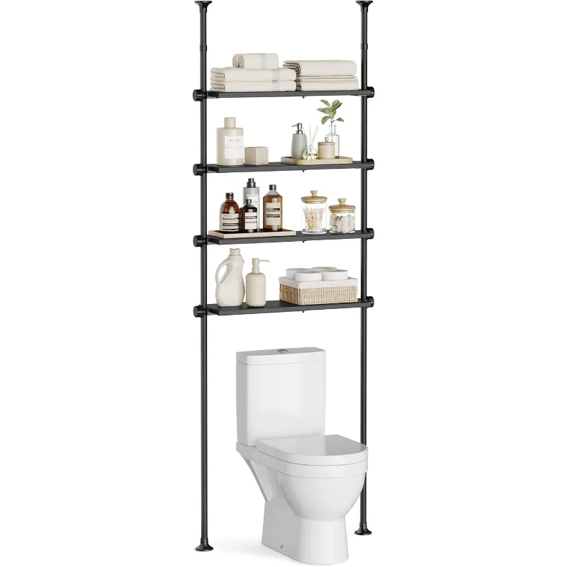 Bathroom Organizer 4-Tier, Over The Toilet Storage Shelf, 4 Height Adjustable and Extendable Shelves