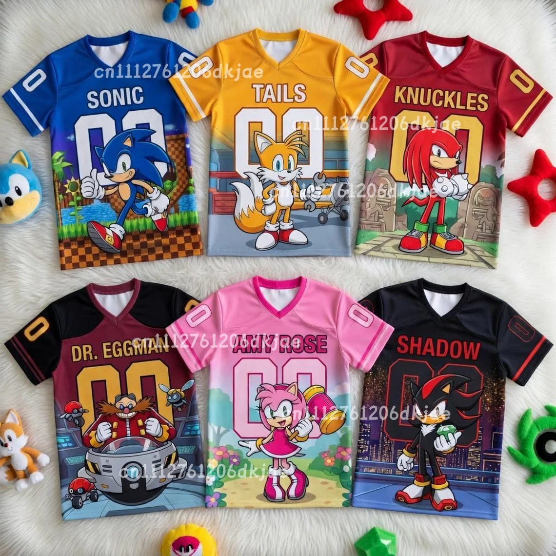 2026 Sonic The Hedgehog Spezielles V-Ausschnitt Fußballtrikot für Kinder, Rollenspiel-Laufsport-T-Shirt für Erwachsene, Lässiges Mode-Oberteil