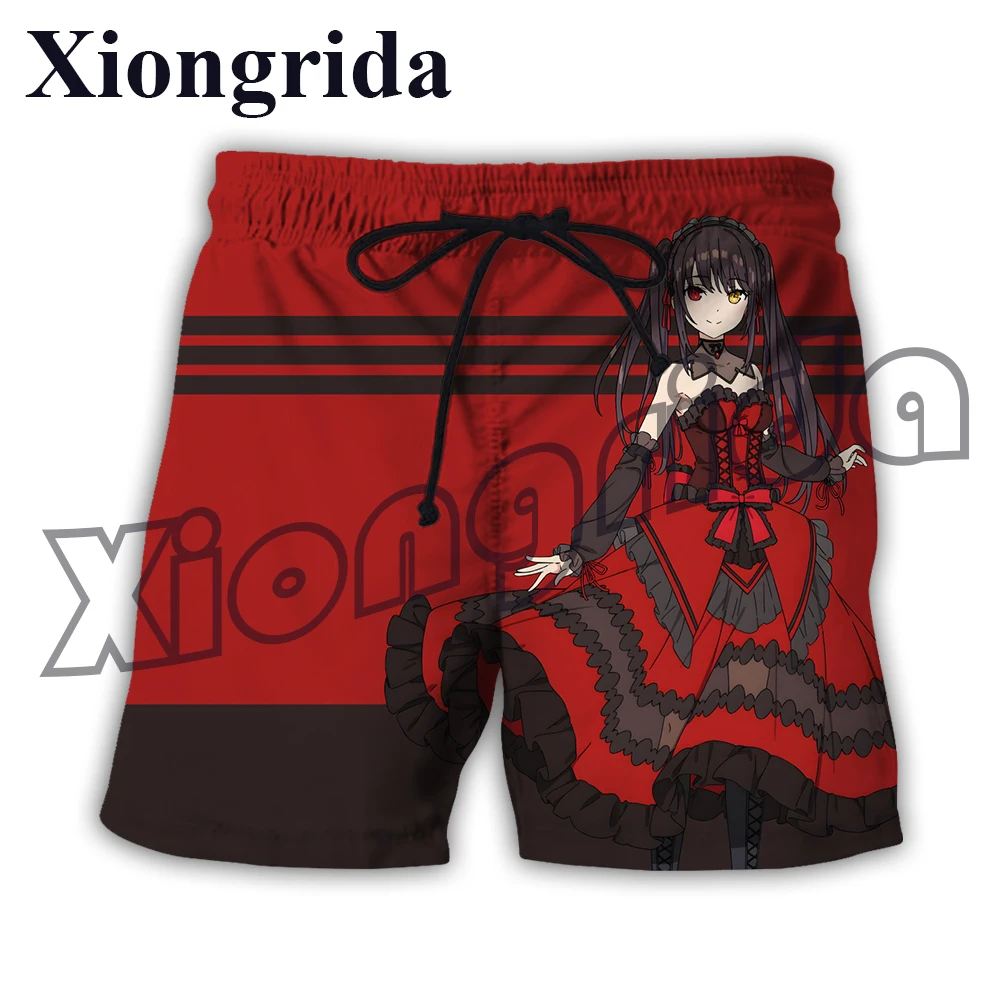 Mens Anime Shorts Date A Live Tokisaki Kurumi 3d Print Beach Shorts Casual Harajuku Board Shorts Male Clothes S-6xl